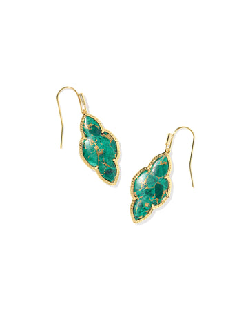 KENDRA SCOTT- Abbie Gold Drop Earrings in Bronze Veined Malachite